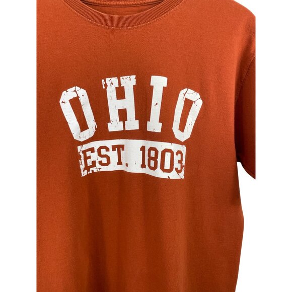 Vintage 90s Ohio EST. 1803 Orange Short Sleeve T -Shirt Mens Size Large - Picture 3 of 6